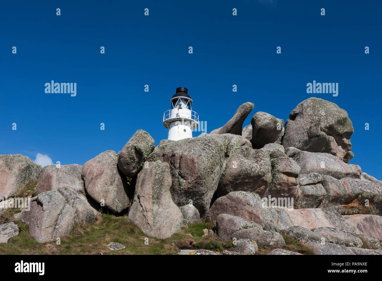 Peninnis Head lighthouse, St. Mary's, Isles of Scilly, UK Stock Photo