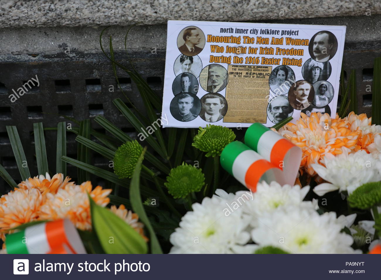 A wreath to the men of 1916 at the GPO in Dublin Ireland Stock Photo