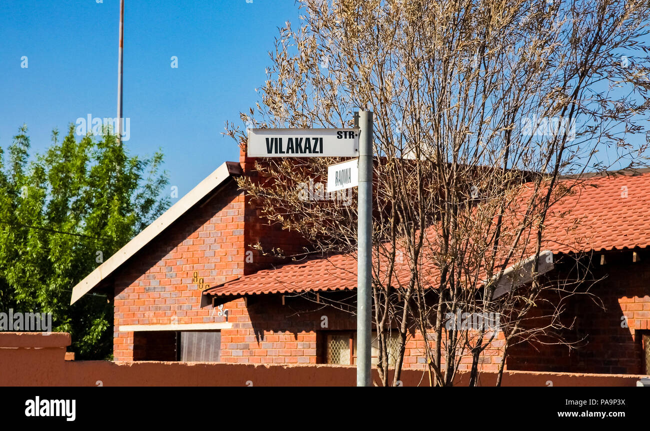 Johannesburg, South Africa, September 11, 2011, Road Sign Outside Nelson Mandela's house in Vilakazi Street Soweto Stock Photo