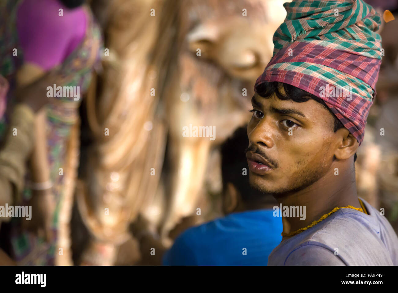 People and crowd during Durga puja celebration in Kolkata, India Stock Photo