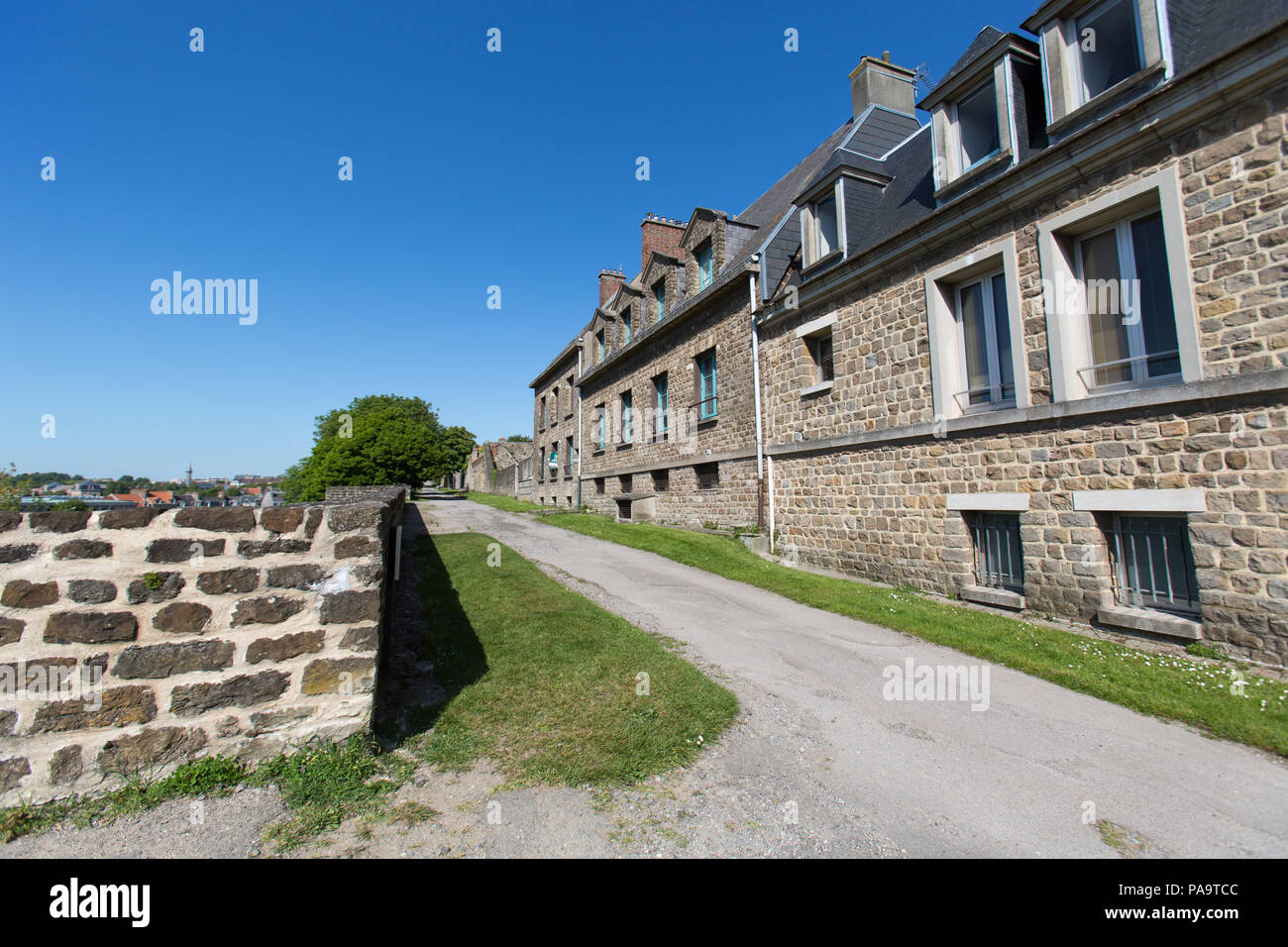 City of Boulogne-sur-Mer, France. Picturesque view of the Haute Ville wall walk. The scene was captured just north of the Porte des Dunes gate. Stock Photo