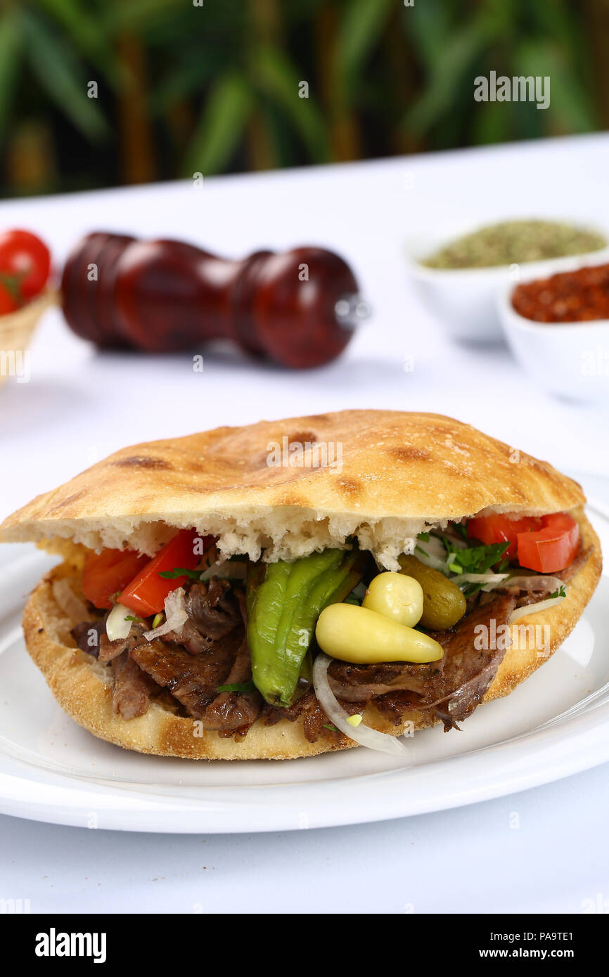 traditional turkish doner kebab shawarma in bread sandwich stock photo alamy