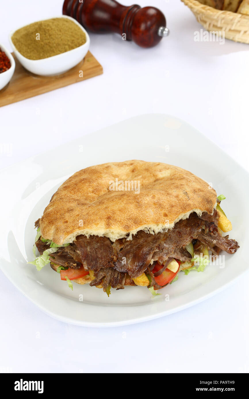 Turkish doner kebab shawarma in pita bread sandwich Stock Photo Alamy