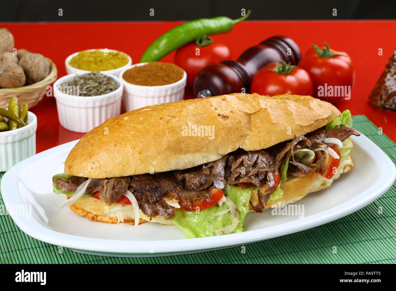 Traditional Turkish Doner Kebab Shawarma In Bread Sandwich Stock Photo Alamy
