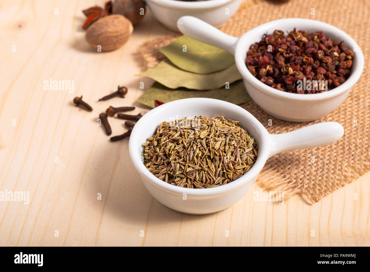 Exotic spices concept Chinese Asian Spices mix cumin seeds, Sichuan