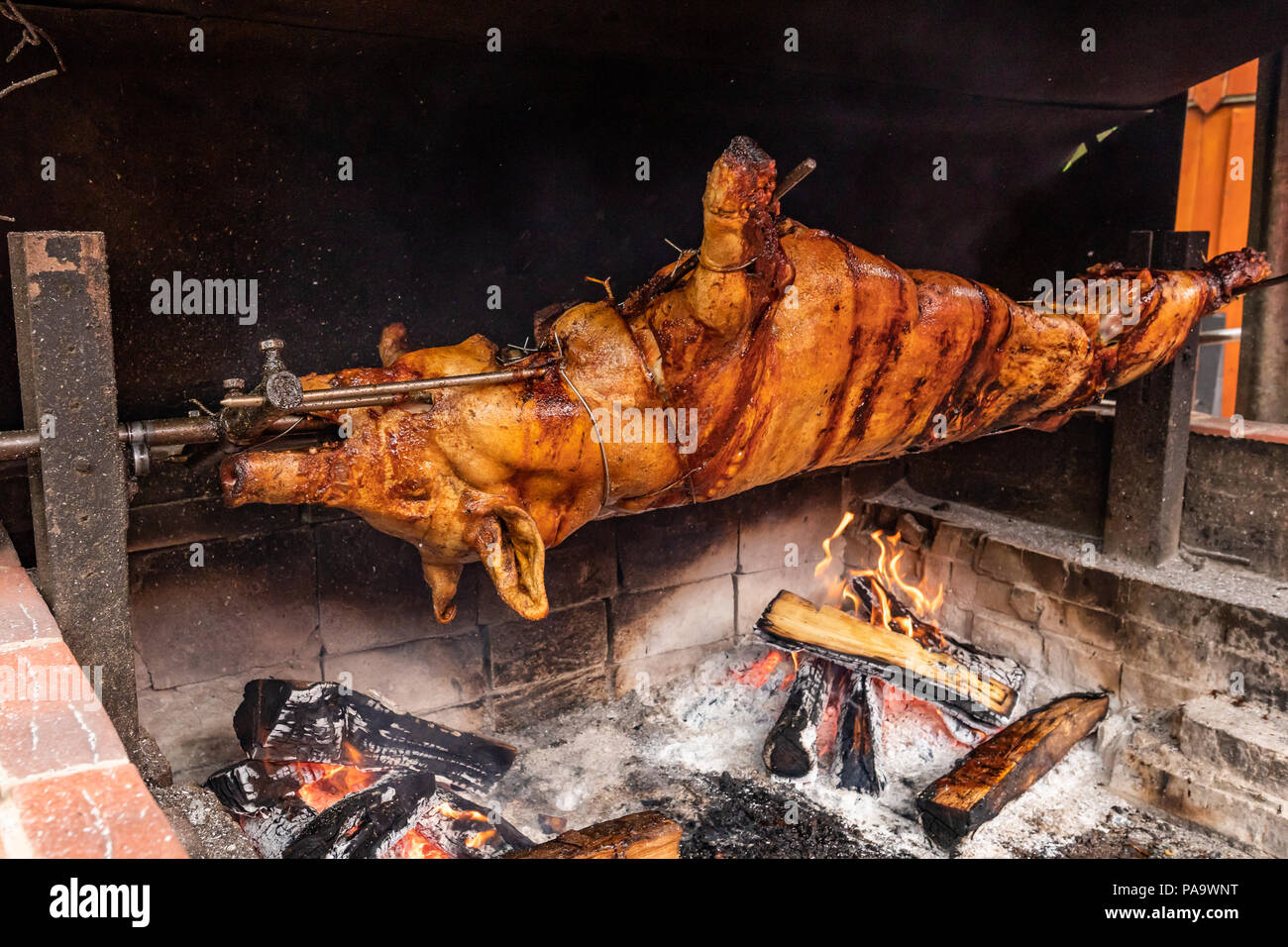 Grilled Pork Barbecue Meat Cooked Using Traditional Method With