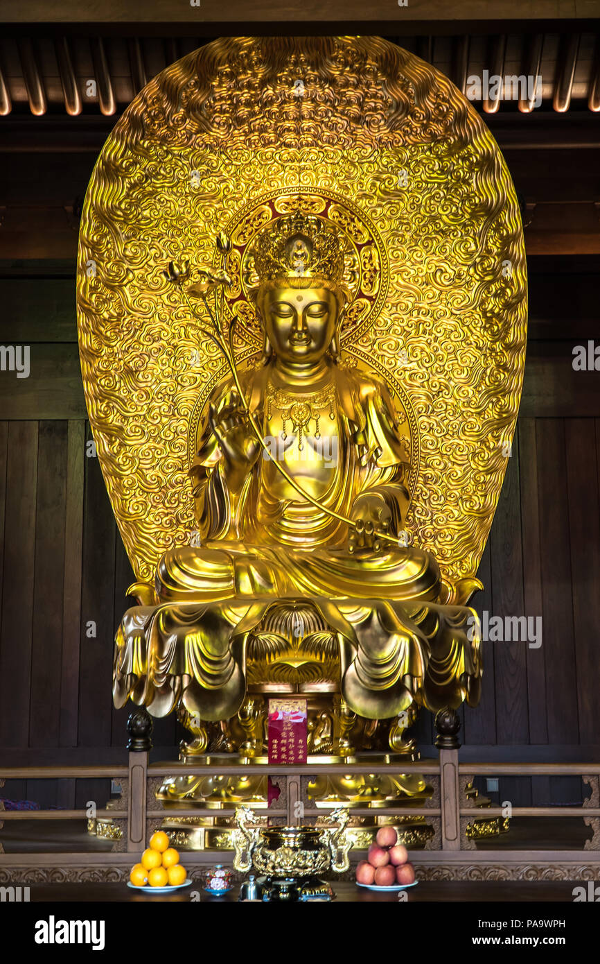 Golden Quan Yin Bodhisattva statue in Jade Buddha Temple, Shanghai