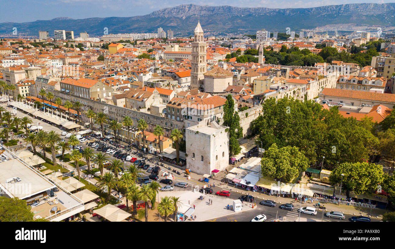 Aerial of Old Split, the Historic Center of Split, Croatia Stock Photo