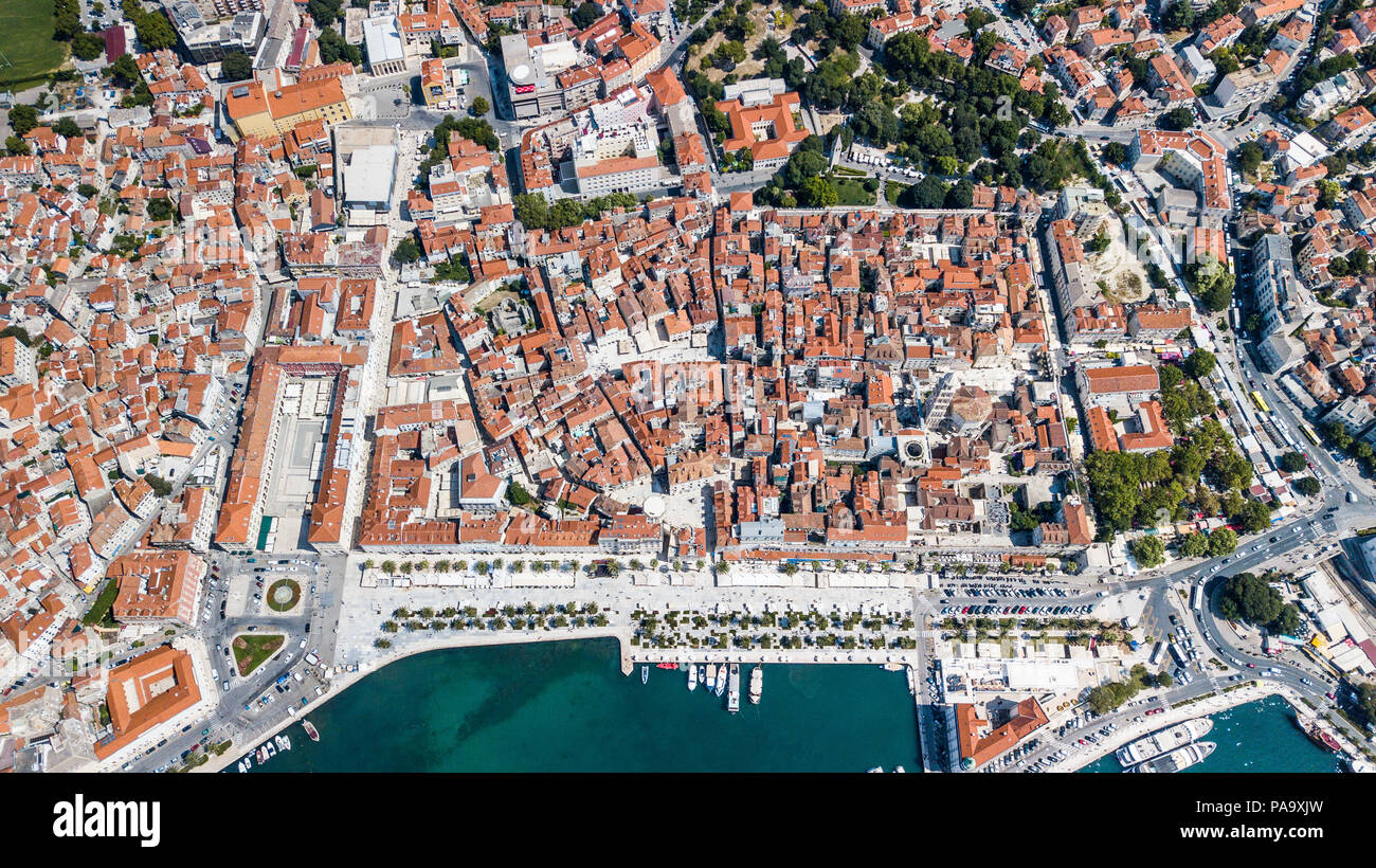Aerial of Old Split, the Historic Center of Split, Croatia Stock Photo