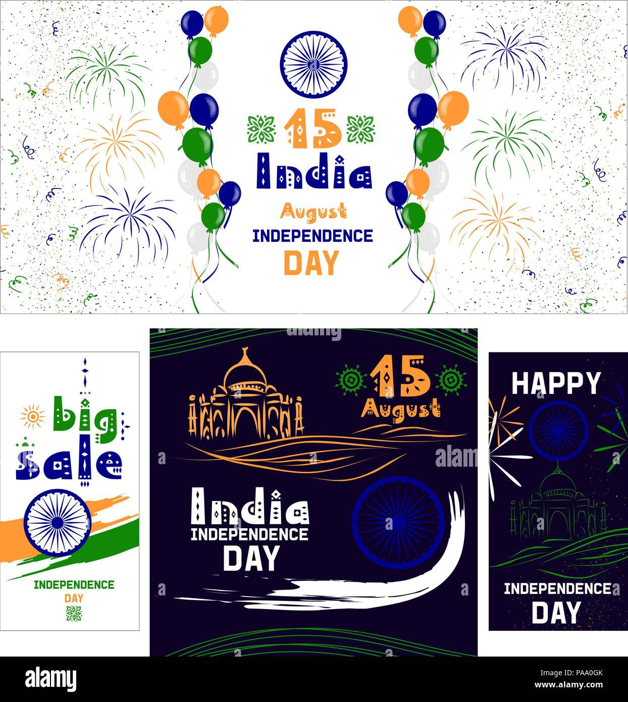 set of vector banners for independence day in India with dark and light ...