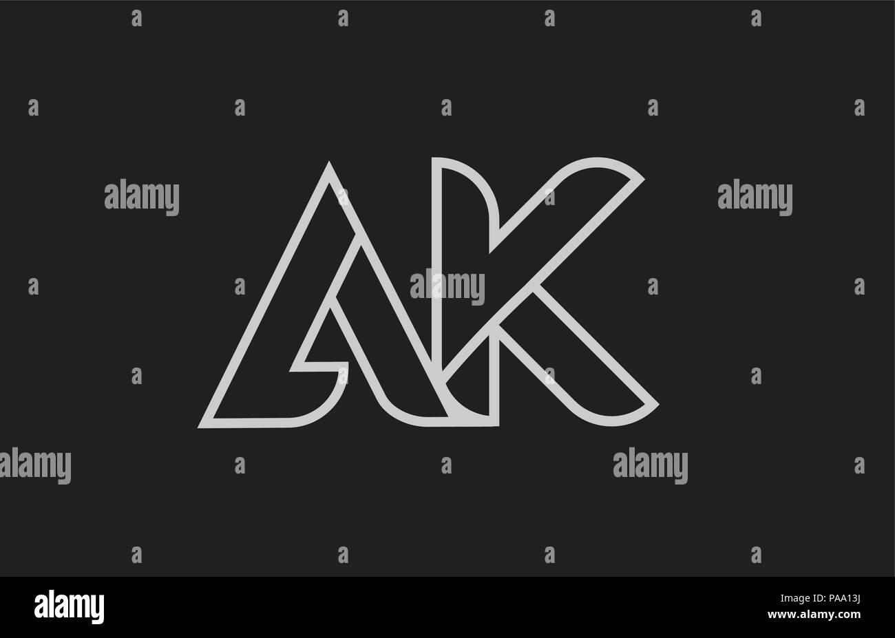 black and white alphabet letter ak a k logo combination design suitable ...