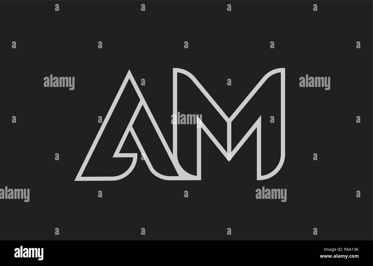 black and white alphabet letter am a m logo combination design suitable ...
