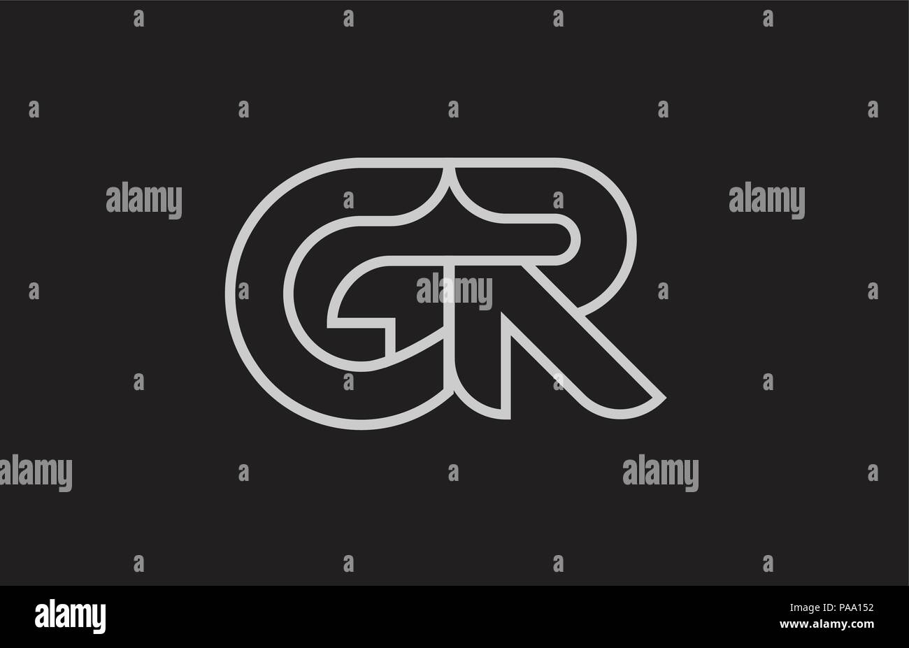 black and white alphabet letter gr g r logo combination design suitable ...