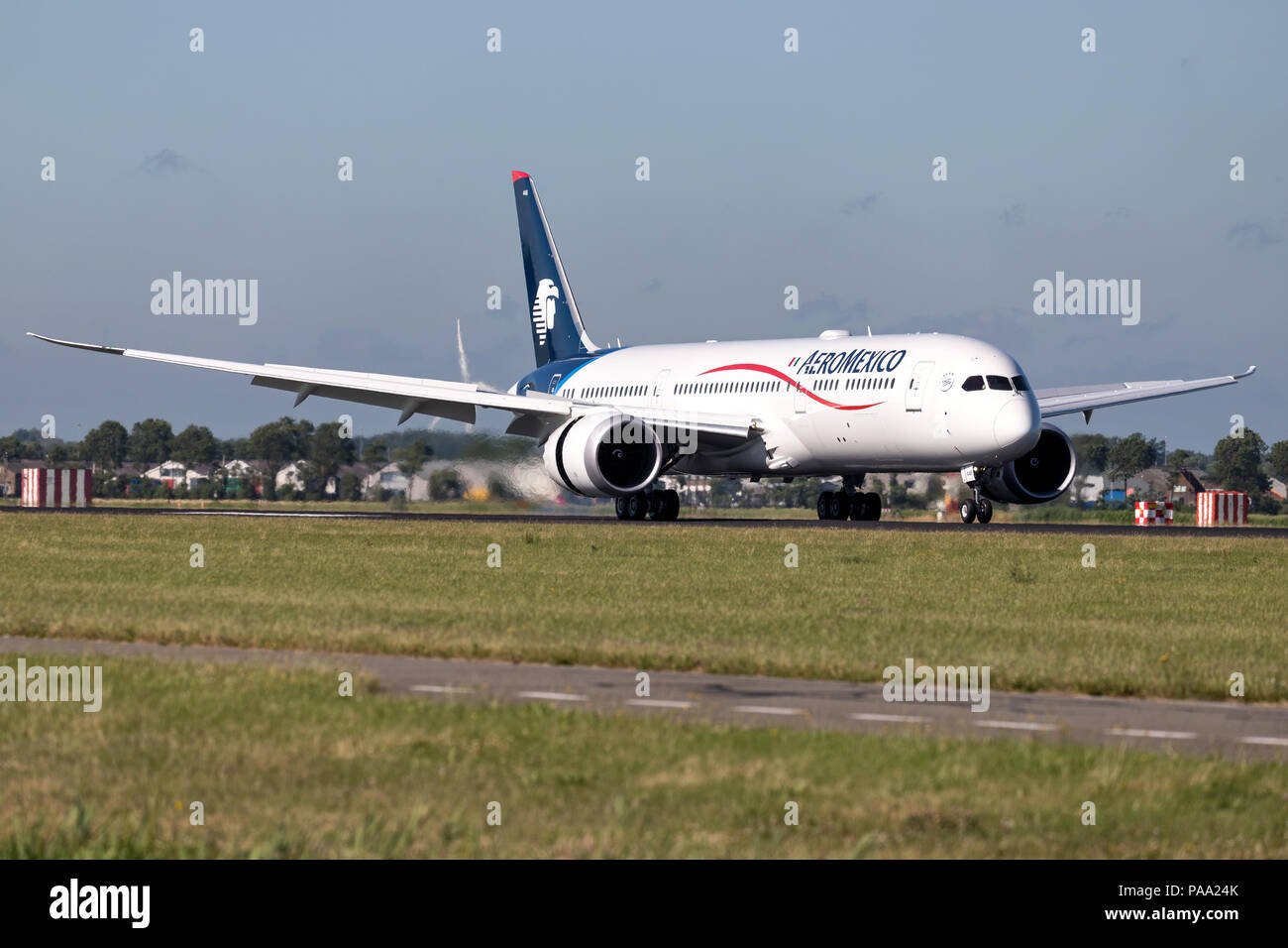 AeroMexico Boeing 787-9 Dreamliner with registration N446AM just landed on runway 18R (Polderbaan) of Amsterdam Airport Schiphol. Stock Photo