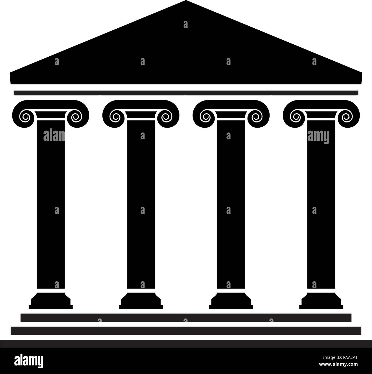 vector ancient greek architecture with columns. black and white roman temple building with pillars. logo of greek parthenon or acropolis Stock Vector