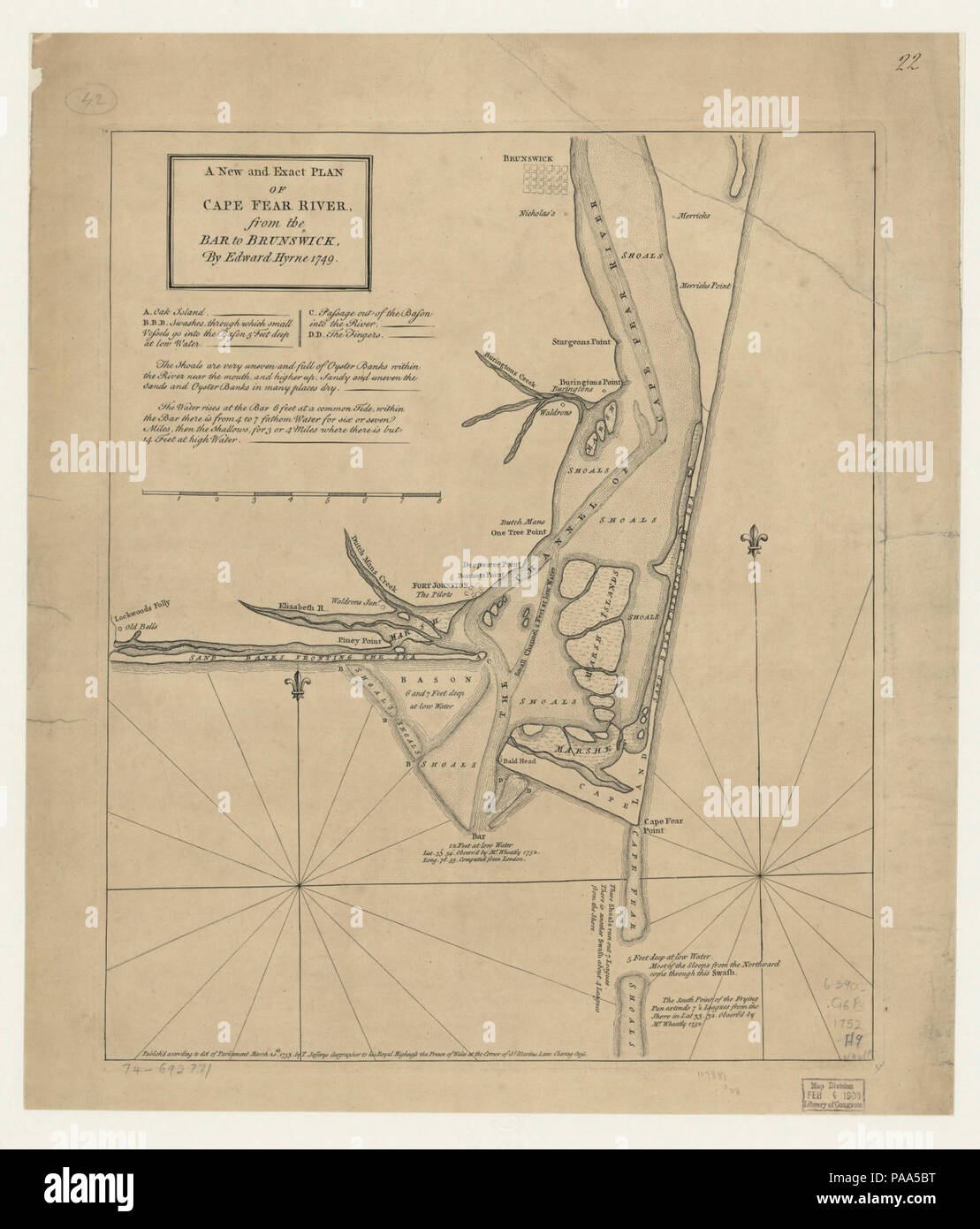 A new and exact plan of Cape Fear River, from the bar to Brunswick ...