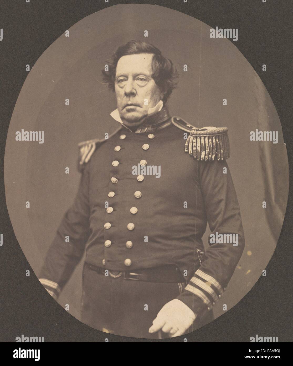 [Commodore Matthew Calbraith Perry]. Artist: Mathew B. Brady (American, born Ireland, 1823?-1896 New York). Dimensions: Image : 33.1 x 28.4cm (13 1/16 x 11 3/16in.)  Mount: 18 1/8 in. × 14 in. (46 × 35.5 cm). Date: 1856-58.  Mathew Brady was a skilled daguerreotypist, having learned the technical aspects of the process from the American pioneers of the medium, Samuel Morse and John Draper. Other qualities, however, set him apart from competing daguerreotypists who operated in New York in 1844, the year that Brady opened his first studio: artistry in his sense of lighting and in the way he pose Stock Photo