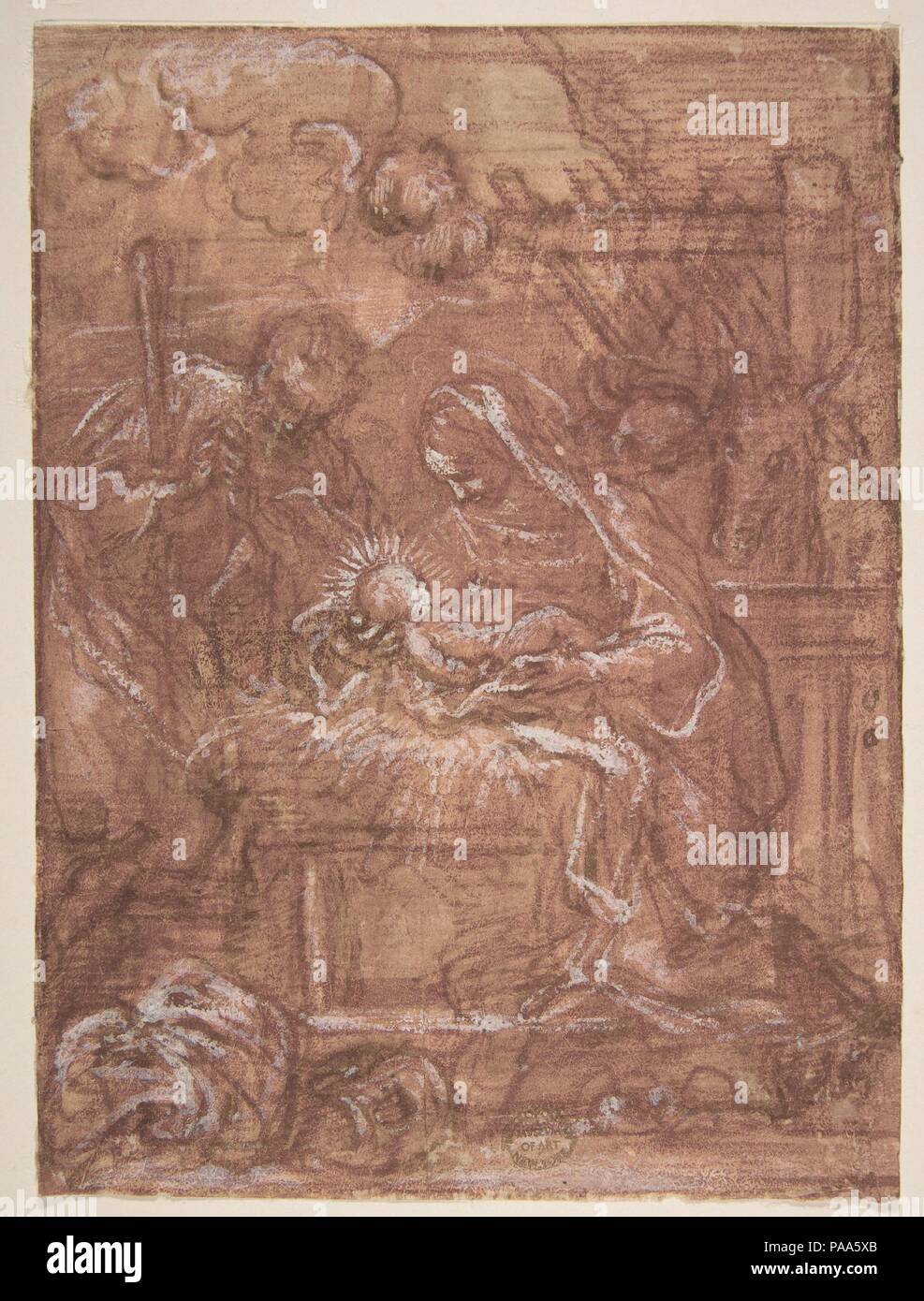 The Nativity. Artist: Giuseppe Passeri (Passari) (Italian, Rome 1654-1714 Rome). Dimensions: 7 7/16 × 5 1/2 in. (18.9 × 14 cm). Date: 1654-1714. Museum: Metropolitan Museum of Art, New York, USA. Stock Photo
