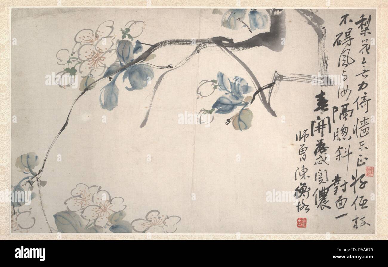 Pear-blossoms. Artist: Chen Hengke (Chinese, 1876-1923). Culture: China. Dimensions: 11 x 17 1/4 in. (27.9 x 43.8 cm). Date: early 20th century.  The strong interplay of color and ink, decorative appeal and calligraphy updates the tradition of flower painting that had evolved in the 17th, 18th and 19th centuries. Chen's freer brushwork and bright color mark a direction that Chinese painting would take in the succeeding decades, and his influential position as a teacher and mentor served to carve out that path. Museum: Metropolitan Museum of Art, New York, USA. Stock Photo