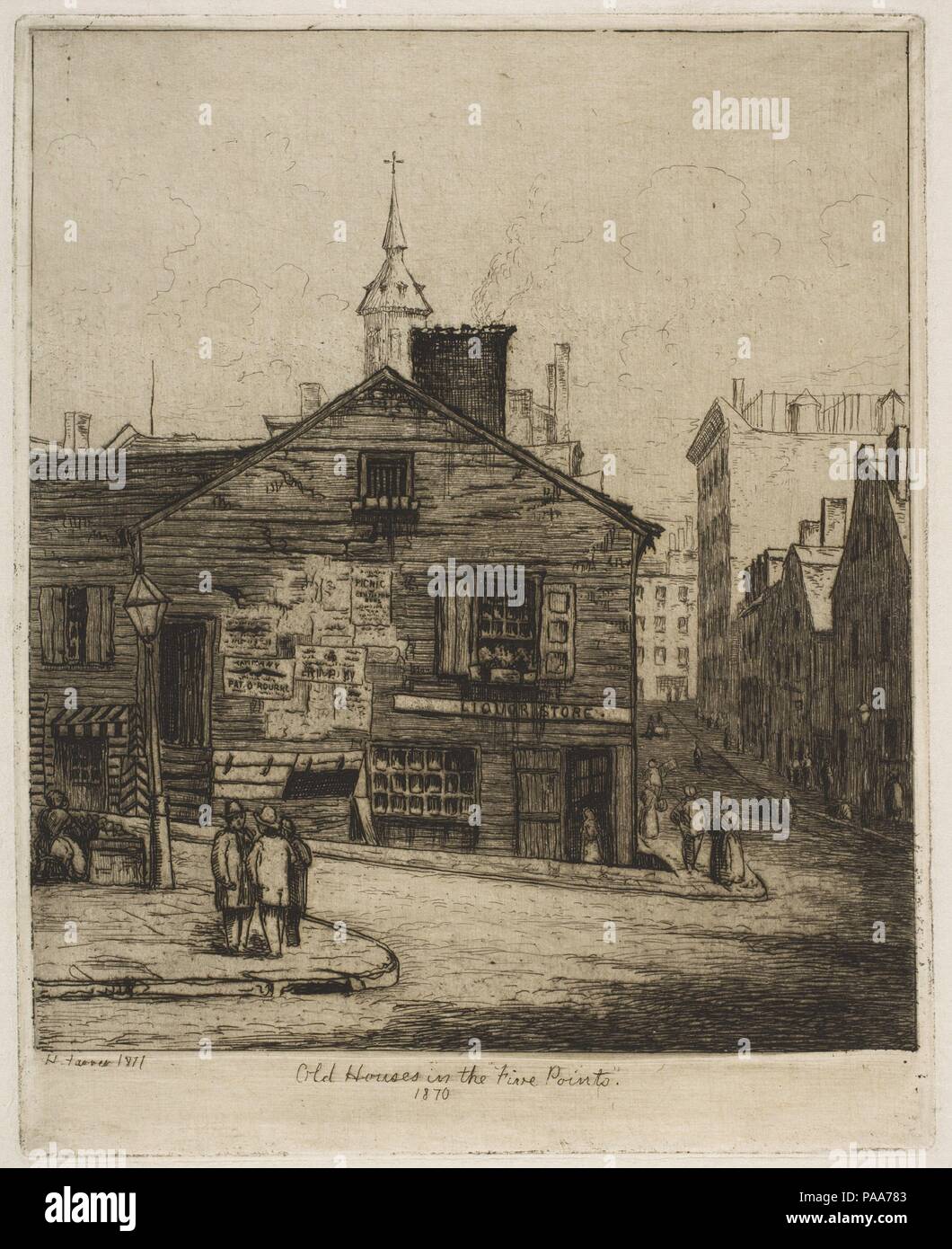 Old Houses in the 'Five Points', 1870 (from Scenes of Old New York). Artist: Henry Farrer (American, London 1844-1903 New York). Dimensions: plate: 6 1/4 x 5 in. (15.8 x 12.7 cm)  sheet: 7 5/16 x 5 13/16 in. (18.5 x 14.7 cm). Date: 1871. Museum: Metropolitan Museum of Art, New York, USA. Stock Photo