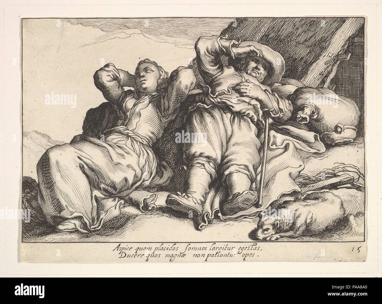 Pleasures of Occupation. Artist: Cornelis Bloemaert (Dutch, Utrecht 1603-?1684 Rome). Dimensions: sheet: 4 1/16 x 5 7/8 in. (10.3 x 15 cm). Museum: Metropolitan Museum of Art, New York, USA. Stock Photo