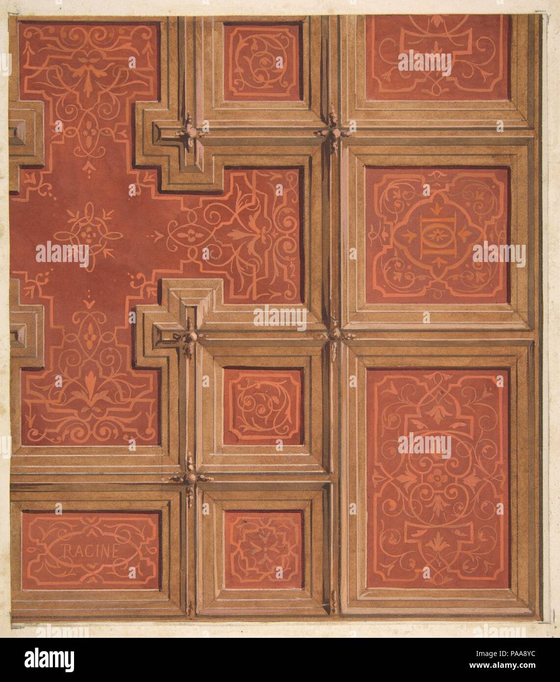 Design For The Decoration Of A Coffered Ceiling Ornamented With