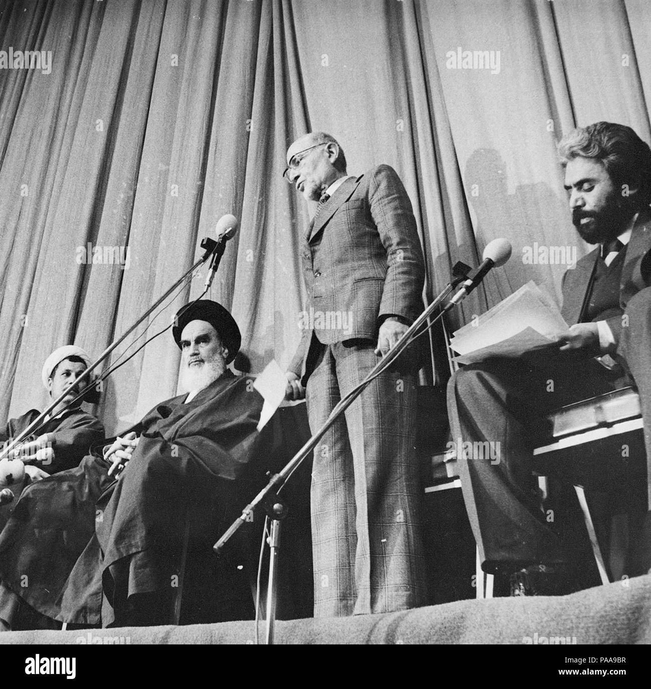 171 Mehdi Bazargan Inauguration, appointed prime minister of Iran by Khomeini, in the hall of Alavi Madrasa - 4 February 1979 (2) Stock Photo