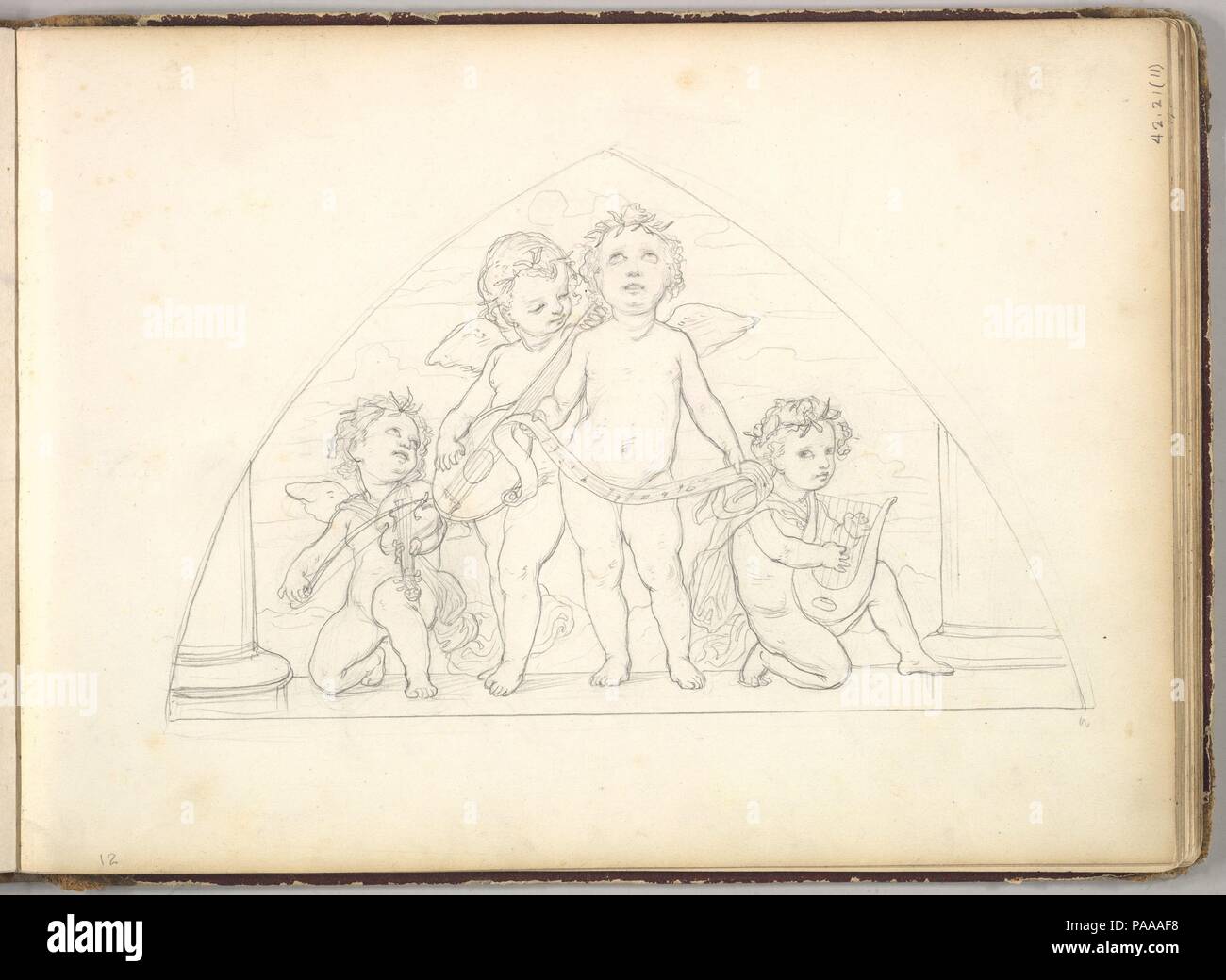 Four Musical Putti  (in Sketch Book With Drawings on Twenty-six Leaves). Artist: Frederic, Lord Leighton (British, Scarborough 1830-1896 London). Dimensions: Sheet (page): 7 7/8 x 10 7/8 in. (20 x 27.6 cm). Date: ca. 1849. Museum: Metropolitan Museum of Art, New York, USA. Stock Photo