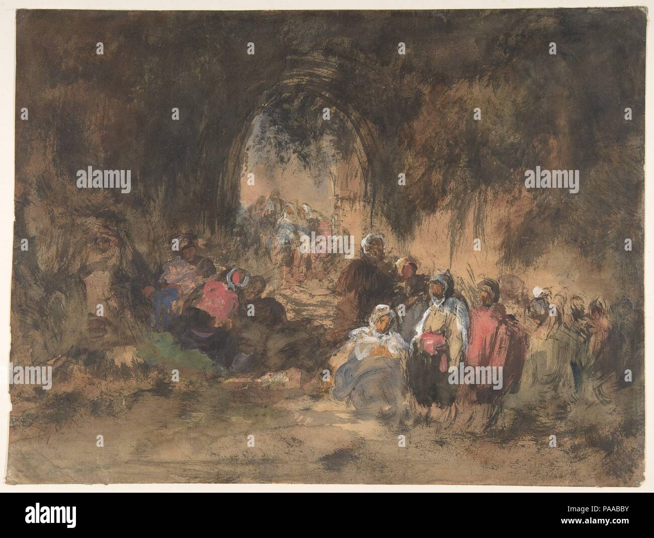 Arabs Resting. Artist: Eugenio Lucas (Spanish, Madrid 1817-1870 Madrid). Dimensions: 9-3/4 x 13 in.  (24.8 x 33 cm). Date: 1817-70. Museum: Metropolitan Museum of Art, New York, USA. Stock Photo