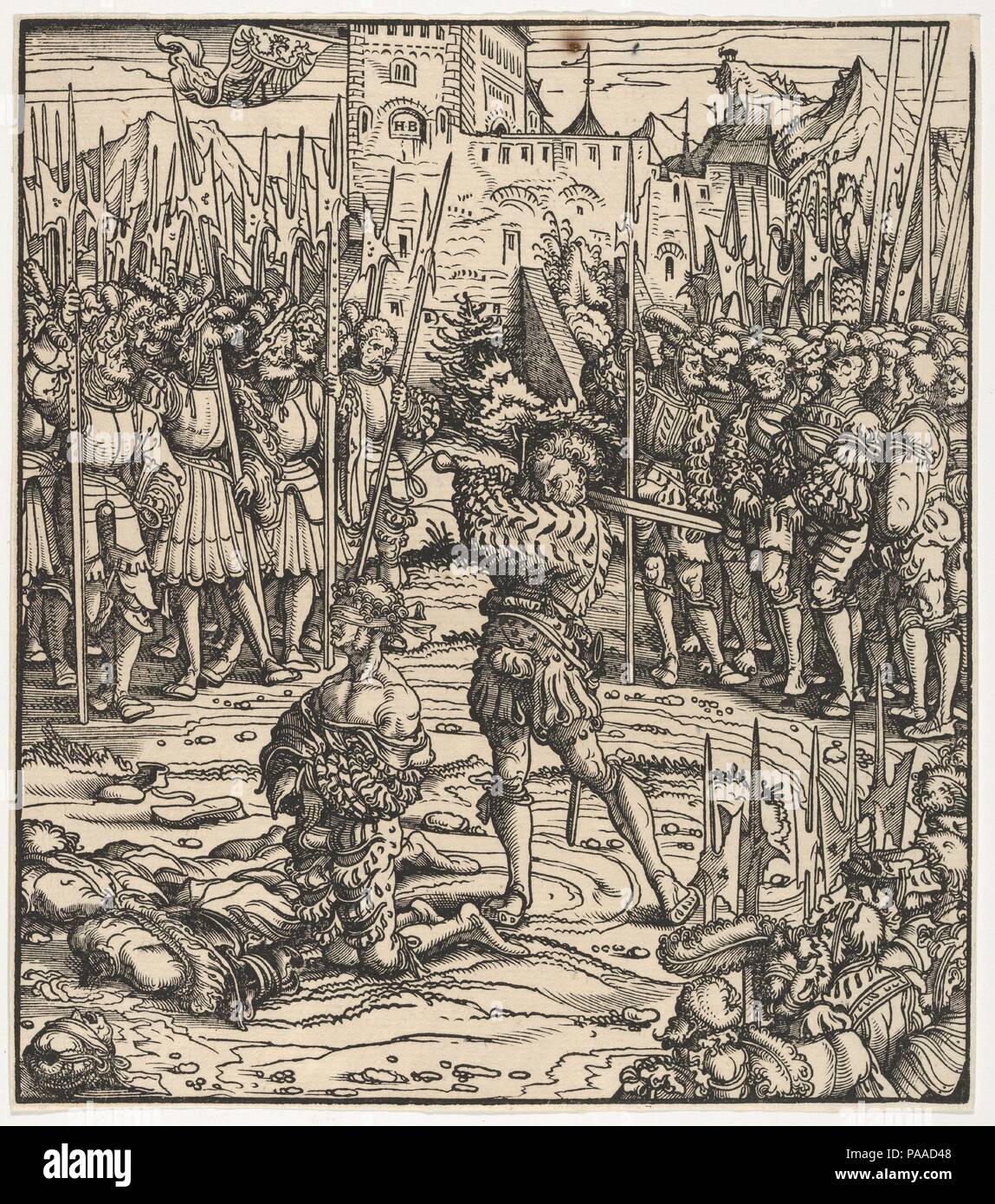 The Execution of the Guardian of Kufstein, from Der Weisskunig. Artist: Hans Burgkmair (German, Augsburg 1473-1531 Augsburg). Author: Written by Marx Treitz-Sauerwein von Ehrentreitz (died 1527). Dimensions: Sheet: 8 3/4 × 7 11/16 in. (22.2 × 19.6 cm). Engraver: Jost de Negker (1480-1546). Series/Portfolio: Der Weisskunig. Date: printed 18th century.  Der Weisskunig (the white king) is a loosely biographical account of the life of Emperor Maximilian I. The text, composed by Maximilian's secretary Marx Treitz-Sauerwein, is accompanied by illustrations by Burgkmair, Leonhard Beck, Hans Schäufele Stock Photo