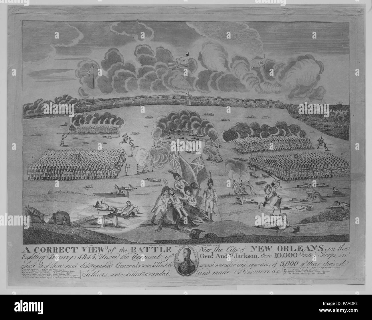 A Correct VIew of the Battle Near the City of New Orleans (January 8, 1815). Artist: Francisco Scacki (American, active early 19th century). Dimensions: plate: 19 1/8 x 24 7/8 in. (48.6 x 63.2 cm)  sheet: 19 15/16 x 24 in. (50.6 x 61 cm). Date: ca. 1816. Museum: Metropolitan Museum of Art, New York, USA. Stock Photo