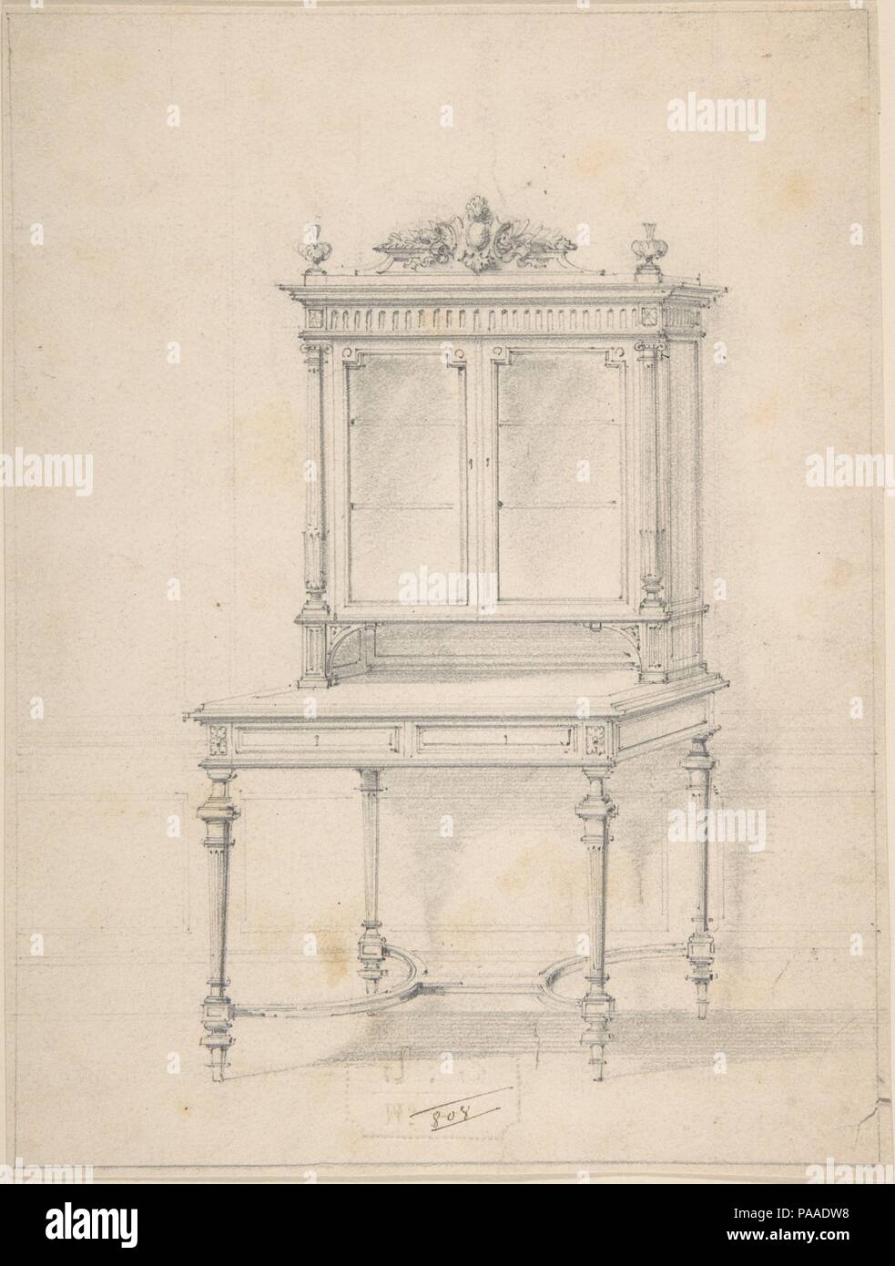 Design for a Desk with Cabinet. Artist: Anonymous, French, 19th century. Dimensions: 9 3/16 x 6 15/16 in. (23.4 x 17.7 cm). Date: 19th century. Museum: Metropolitan Museum of Art, New York, USA. Stock Photo