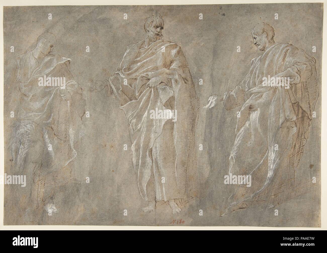 Three Standing Figures. Artist: After Francesco Primaticcio (Italian, Bologna 1504/5-1570 Paris). Dimensions: 17 1/8 x 12 in. (43.5 x 30.5 cm). Date: 16th century. Museum: Metropolitan Museum of Art, New York, USA. Stock Photo