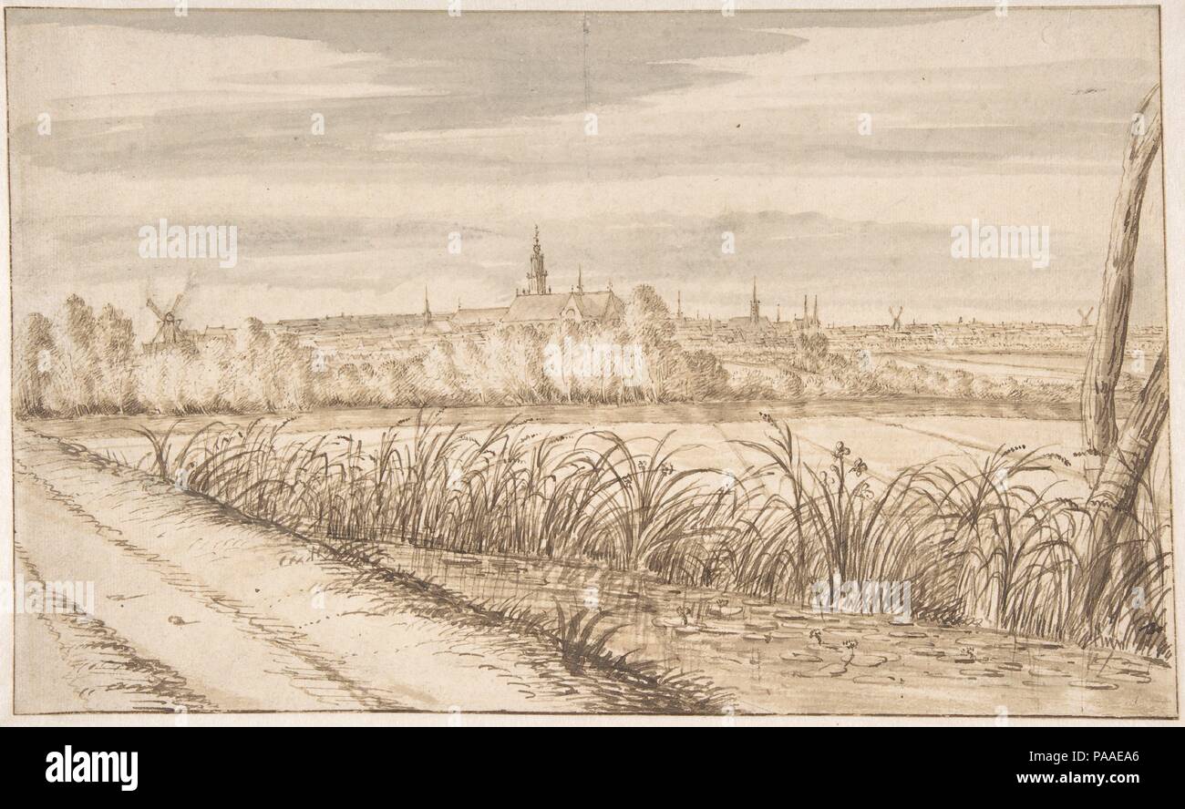 View of Gouda Seen from the Southeast with the Janskerk in the Center. Artist: Abraham Rutgers (Dutch, Amsterdam 1632-1699 Amsterdam). Dimensions: sheet: 7 5/8 x 12 7/16 in. (19.3 x 31.6 cm). Date: 17th century. Museum: Metropolitan Museum of Art, New York, USA. Stock Photo
