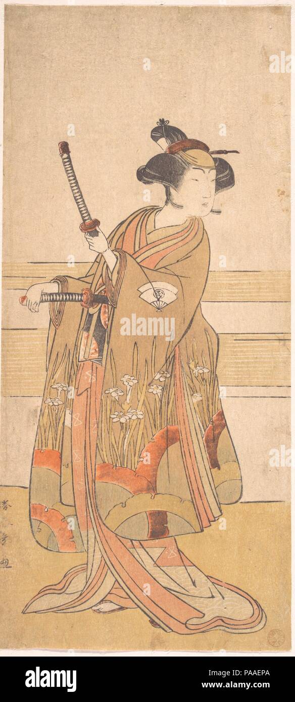 Onoe Tamizo as a Samurai Woman. Artist: Katsukawa Shunsho (Japanese, 1726-1792). Culture: Japan. Dimensions: 11 15/16 x 5 3/8 in. (30.3 x 13.7 cm). Date: ca. 1775 or 1776. Museum: Metropolitan Museum of Art, New York, USA. Stock Photo