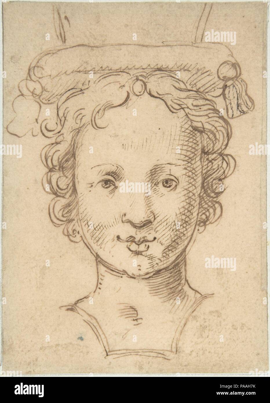 Head of a Young Woman, a Probable Finial for Fountain or other Type of Waterwork. Artist: Anonymous, Italian, Sienese or Marchigian, 16th century. Dimensions: sheet: 4 13/16 x 3 7/16 in. (12.2 x 8.7 cm). Date: 16th century. Museum: Metropolitan Museum of Art, New York, USA. Stock Photo