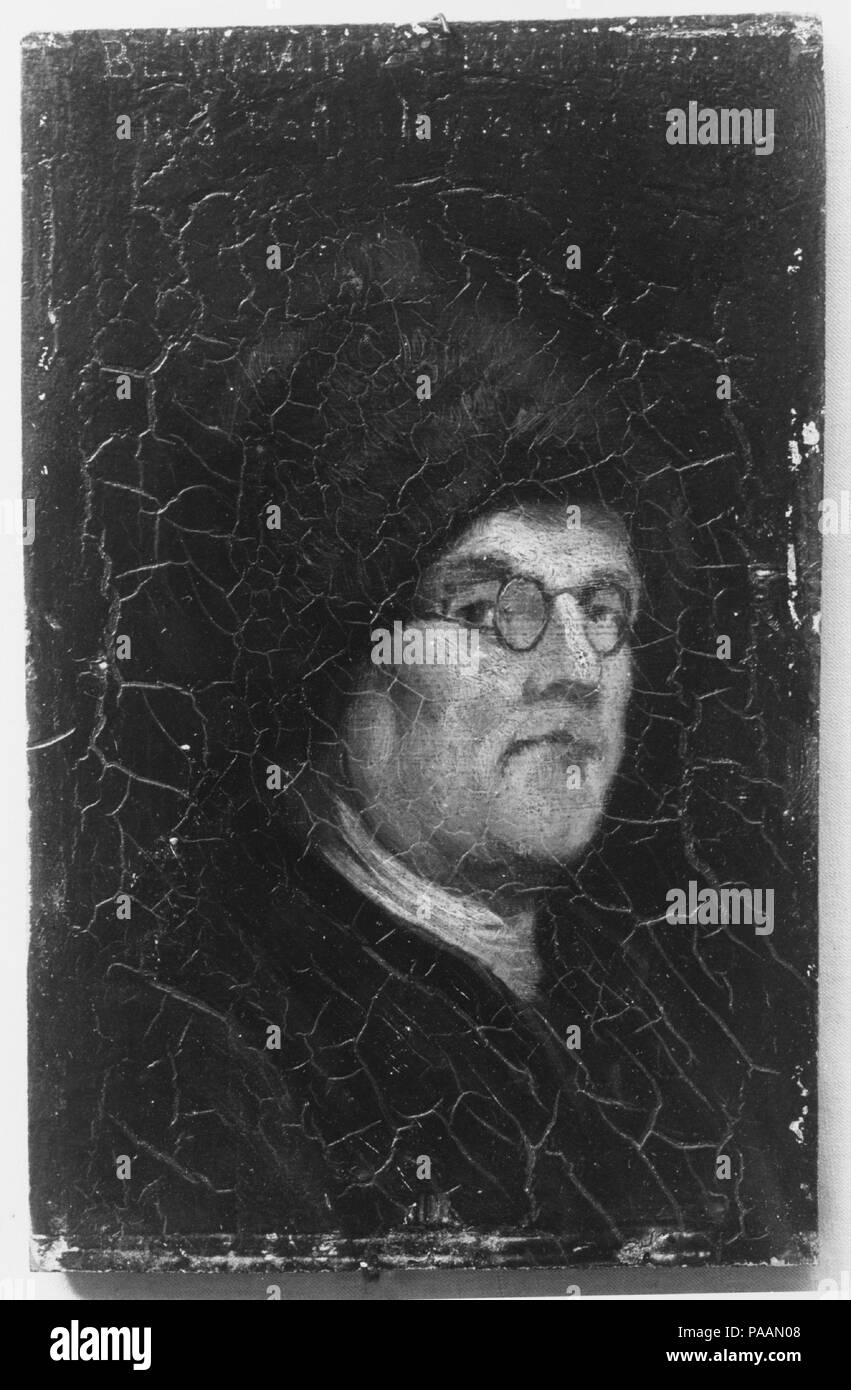 Portrait of Benjamin Franklin. Dimensions: 5 5/8 x 3 1/2 in. (14.3 x 8.9 cm). Date: 1776-1883. Museum: Metropolitan Museum of Art, New York, USA. Stock Photo