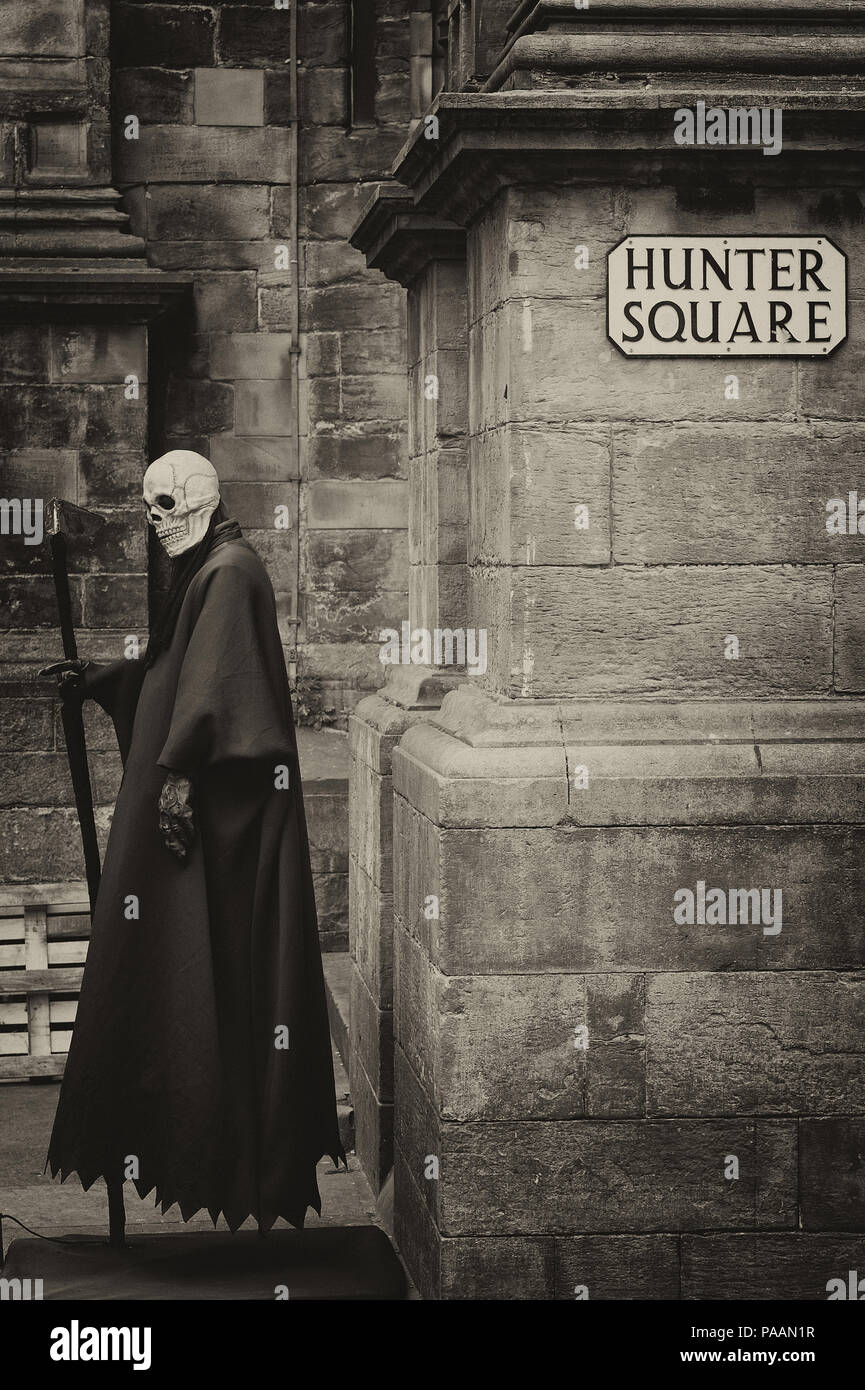 Grim Reaper in Hunters square, Edinburgh Stock Photo