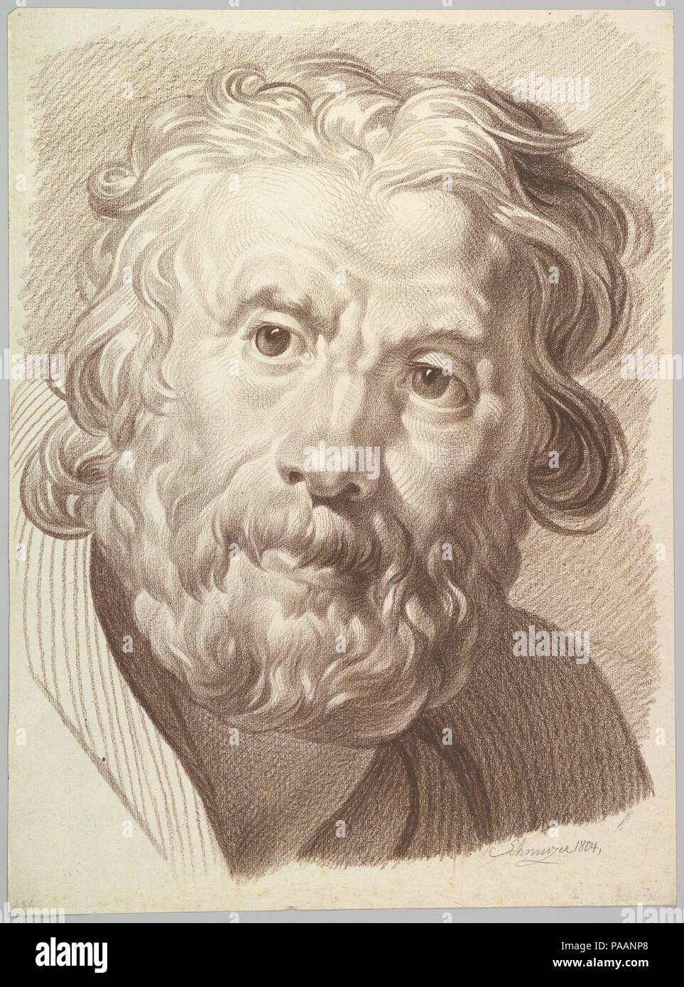 Head of Bearded Old Man. Artist: Jakob Matthias Schmutzer (Austrian, Vienna 1733-1811 Vienna). Dimensions: sheet: 23 3/16 x 17 1/8 in. (58.9 x 43.5 cm). Date: 1804. Museum: Metropolitan Museum of Art, New York, USA. Stock Photo