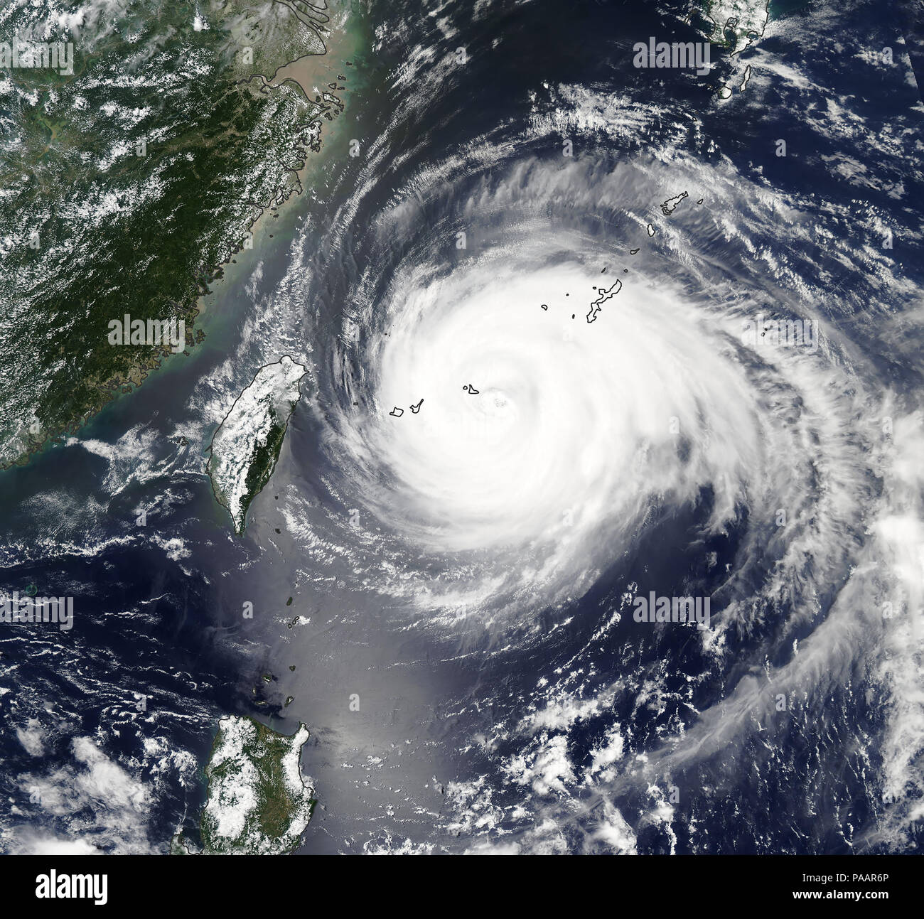 NASA satellite image tropical typhoon Maria approaching Taiwan, Asia on 10 July 2018 Stock Photo