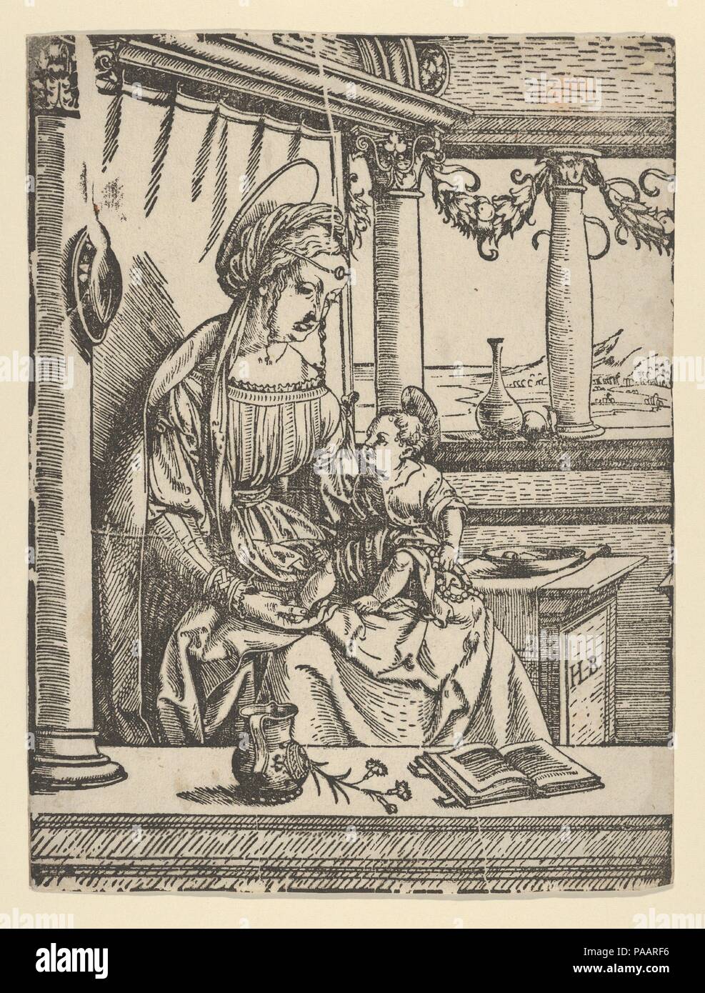 The Virgin Seated with the Child. Artist: Hans Burgkmair (German, Augsburg 1473-1531 Augsburg). Dimensions: Sheet: 9 1/4 × 7 in. (23.5 × 17.8 cm). Museum: Metropolitan Museum of Art, New York, USA. Stock Photo