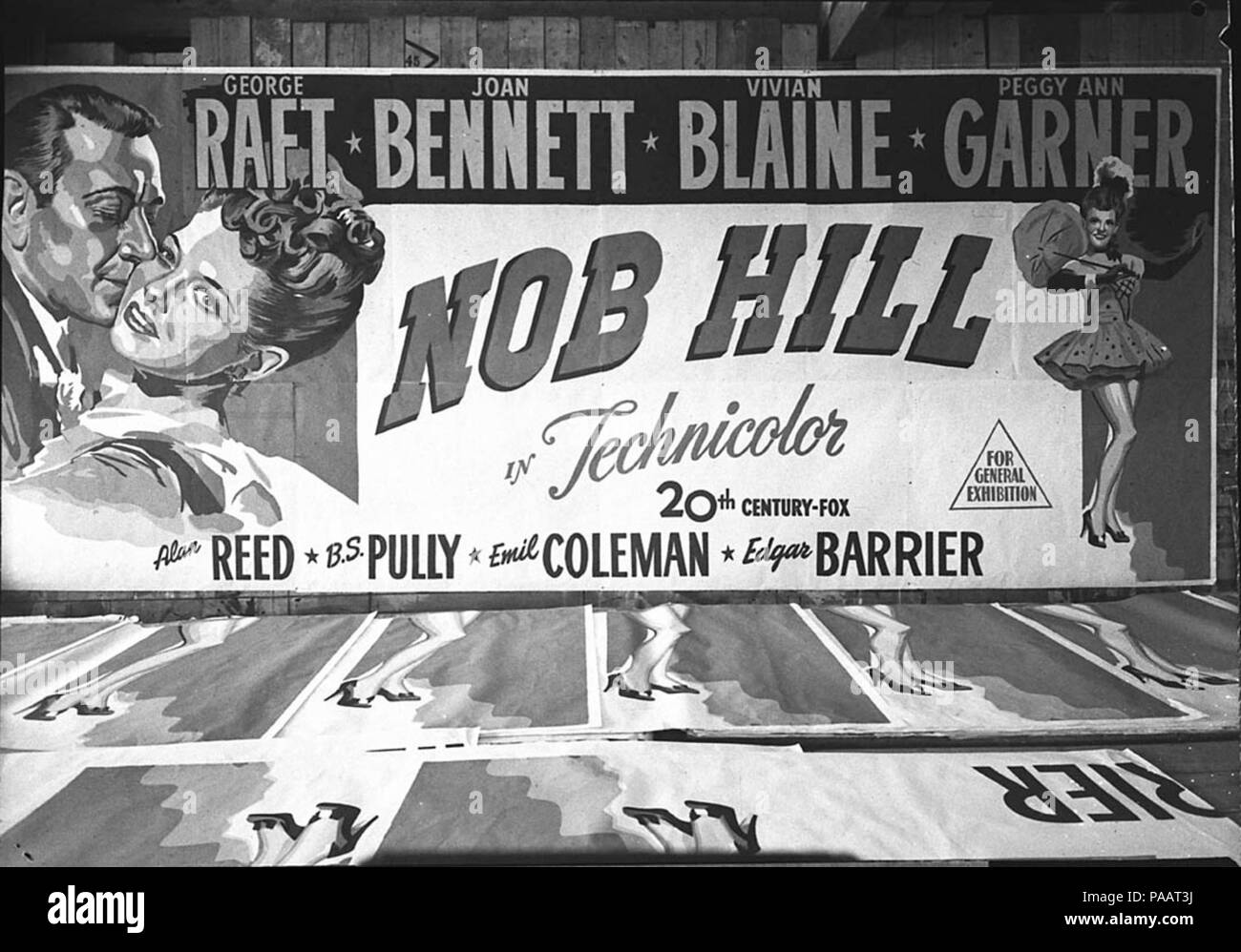 239 SLNSW 13495 Nob Hill poster with George Raft Joan Bennett Vivian Blaine Peggy Ann Garner Alan Reed BS Pully Emil Coleman and Edgar Barrier British Empire Films and Fox Films Stock Photo