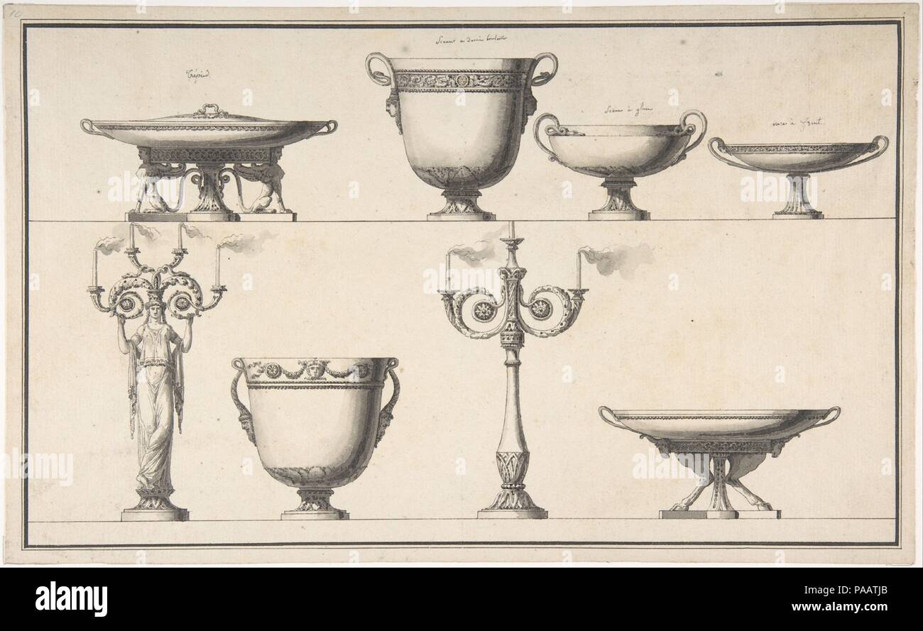 Designs for Silver. Artist: Jean Guillaume Moitte (French, Paris 1746-1810 Paris). Dimensions: 7 15/16 x 12 7/8 in.  (20.2 x 32.7 cm). Museum: Metropolitan Museum of Art, New York, USA. Stock Photo