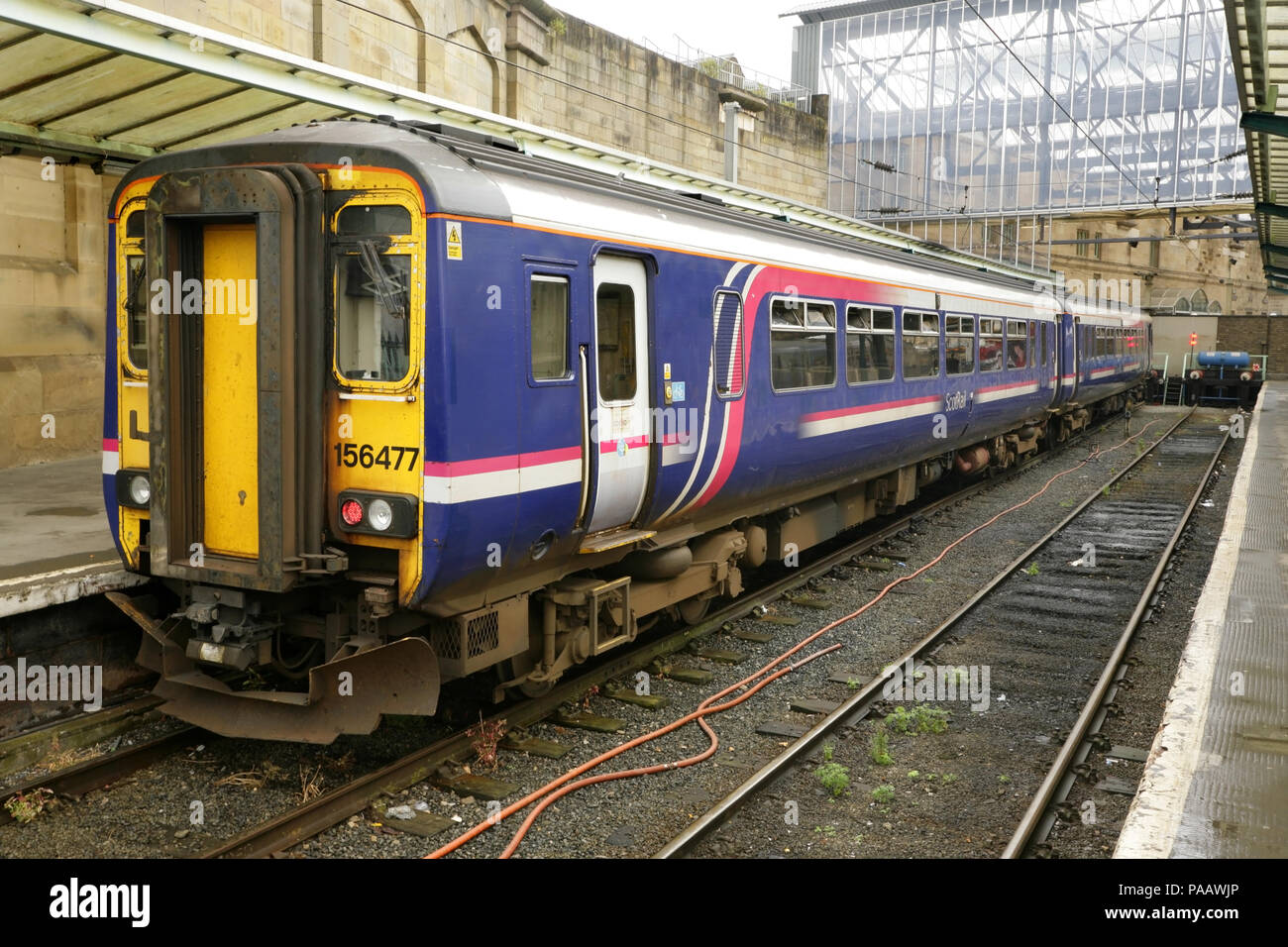 Scotrail class 156 diesel multiple unit train at Carlisle station, UK