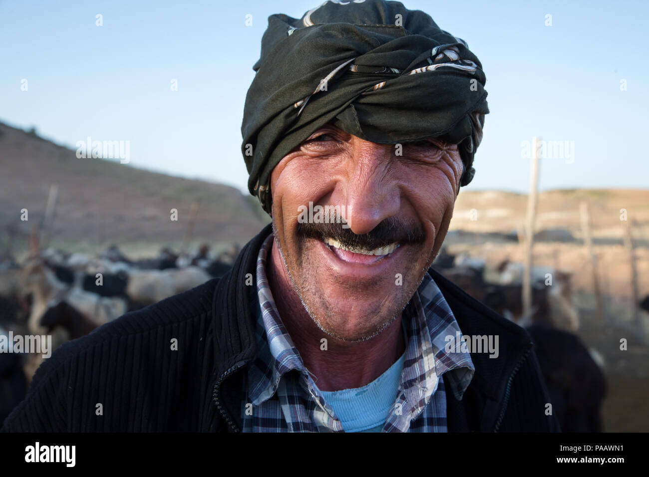 Portrait of smiling Qashqai man , nomad people, Iran Stock Photo