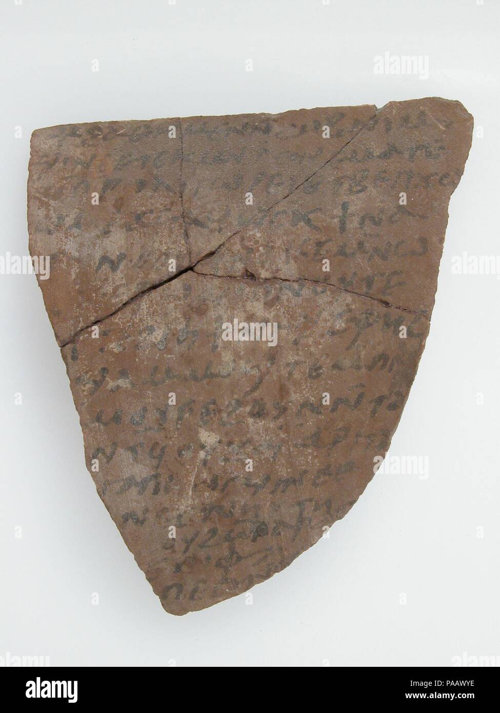 Ostrakon with a Letter from Pesenthius to Epiphanius. Culture: Coptic. Dimensions: 4 7/16 x 3 7/8 in. (11.2 x 9.8 cm). Date: 600. Museum: Metropolitan Museum of Art, New York, USA. Stock Photo