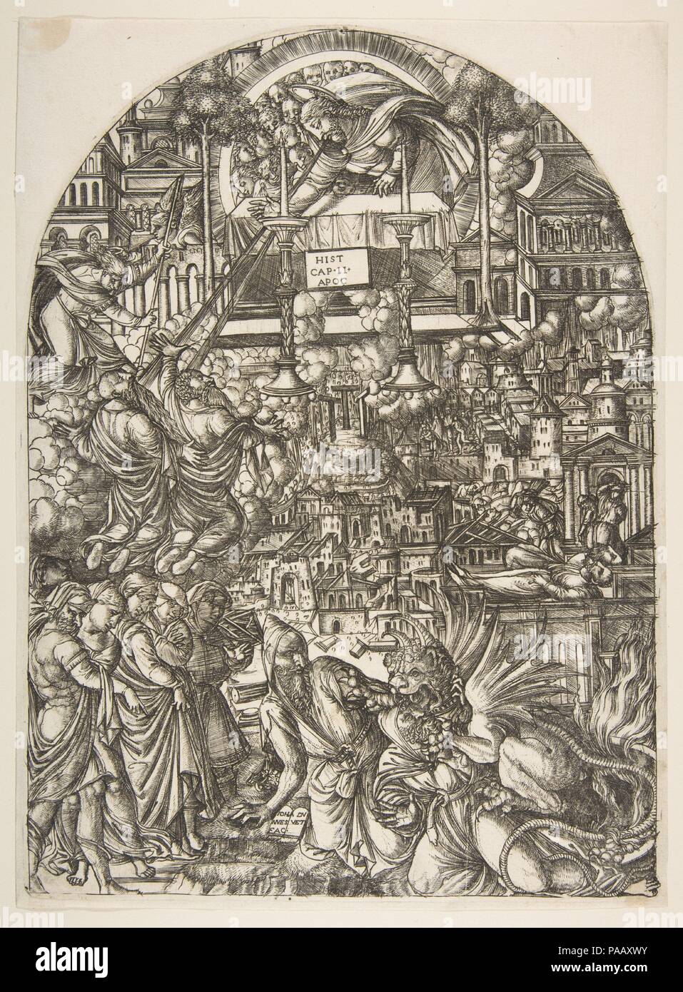 The Measurement of the Temple, from the Apocalypse. Artist: Jean Duvet  (French, ca. 1485-after 1561). Dimensions: plate: 12 1/16 x 8 3/4 in. (30.7  x 22.3 cm) sheet: 12 5/16 x 9