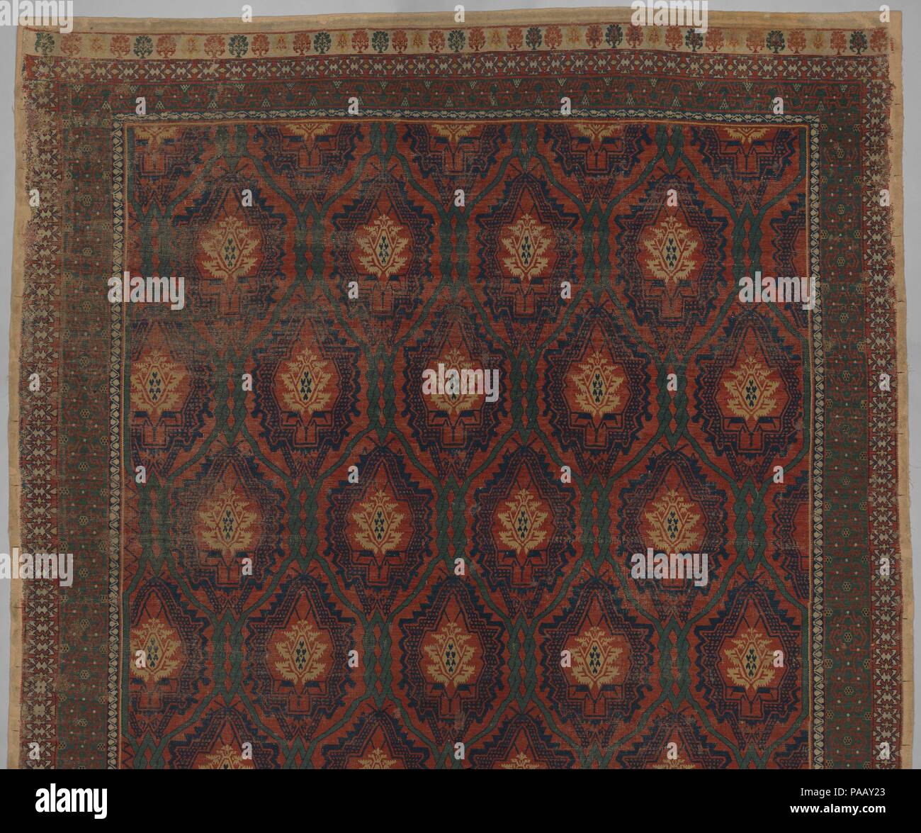Rug. Culture: Spanish. Dimensions: Overall: 204 x 95 1/2 in. (518.2 x 242.6 cm). Date: ca. 1470-80. Museum: Metropolitan Museum of Art, New York, USA. Stock Photo