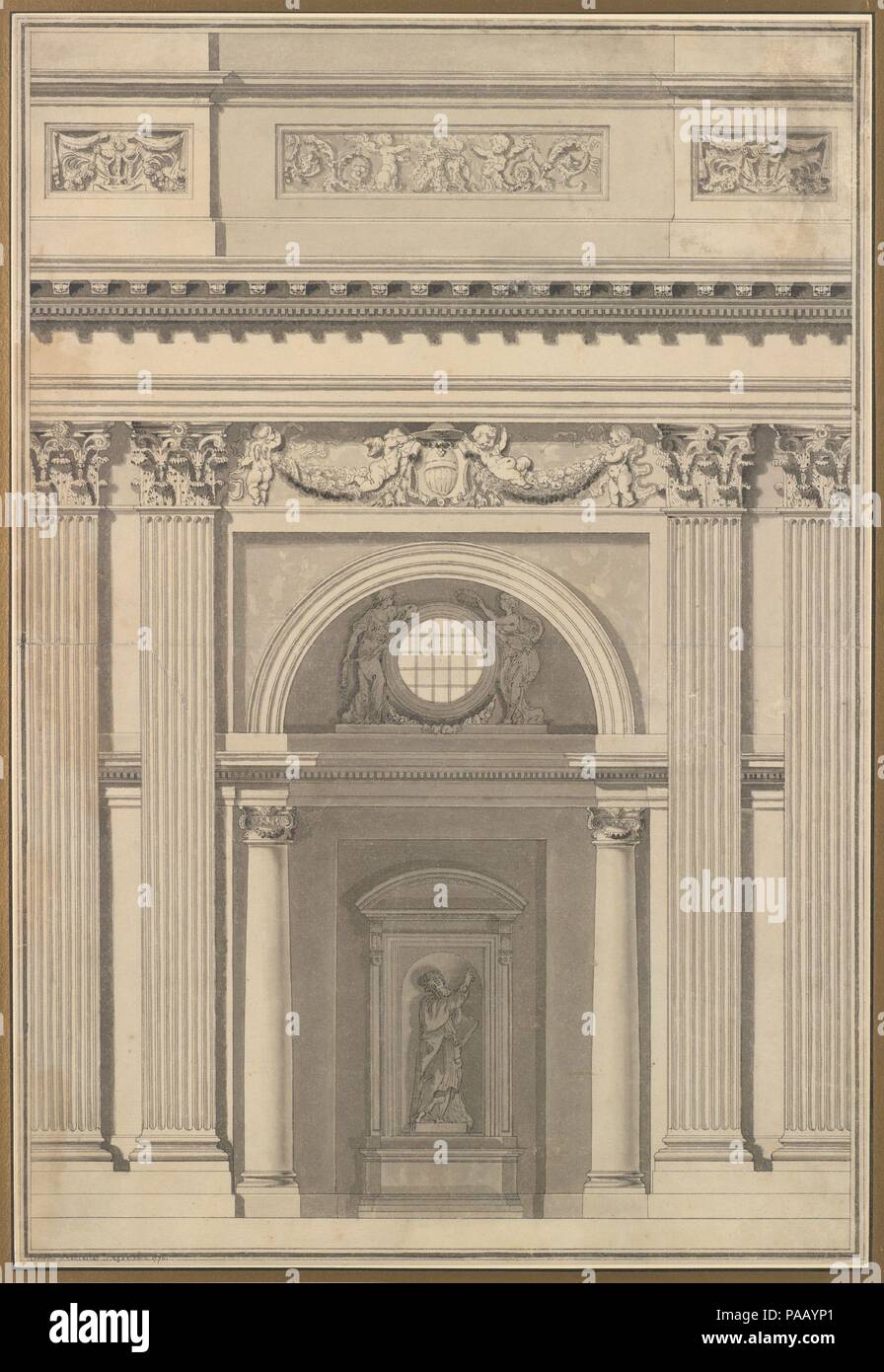 Elevation of a Wall. Artist: Attributed to Jean Guillaume Moitte (French, Paris 1746-1810 Paris). Dimensions: 20 3/8 x 13 15/16 in. (51.8 x 35.4 cm). Date: 1776. Museum: Metropolitan Museum of Art, New York, USA. Stock Photo