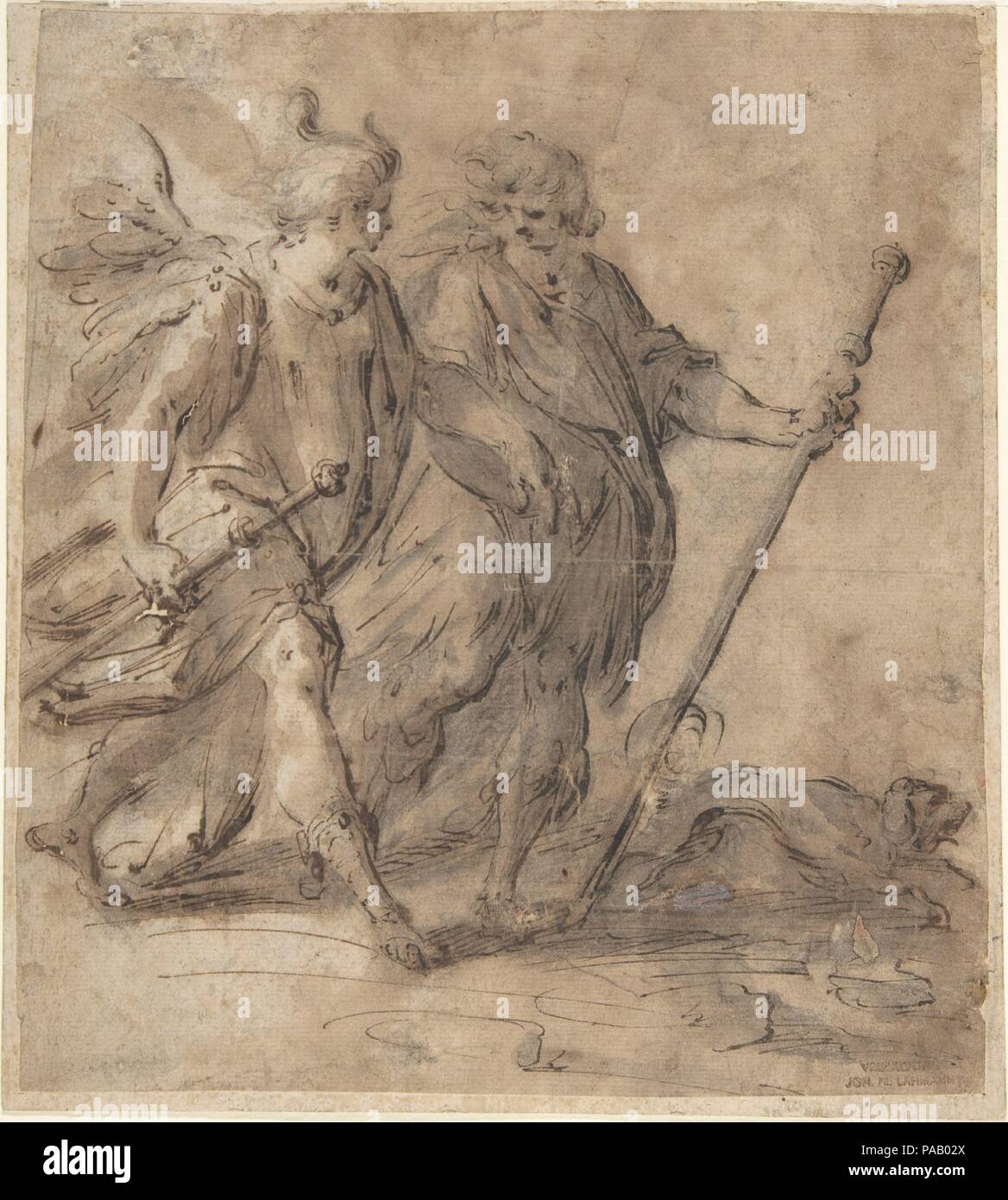 Tobias and the Angel. Artist: Hans von Aachen (German, Cologne 1552-1616 Prague). Dimensions: sheet: 9 x 8 1/16 in. (22.9 x 20.5 cm). Date: 1552-1616. Museum: Metropolitan Museum of Art, New York, USA. Stock Photo